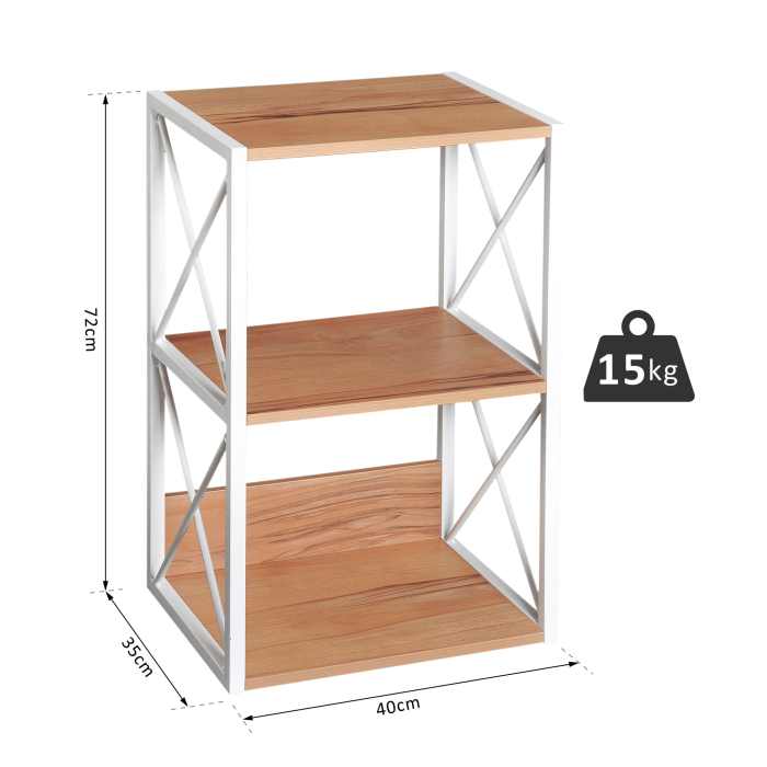  Mobilier Rastel Librarie 3 Rafturi cu Schelet in Otel Alb si Rafturi in Lemn 40x35x72.5cm [3]