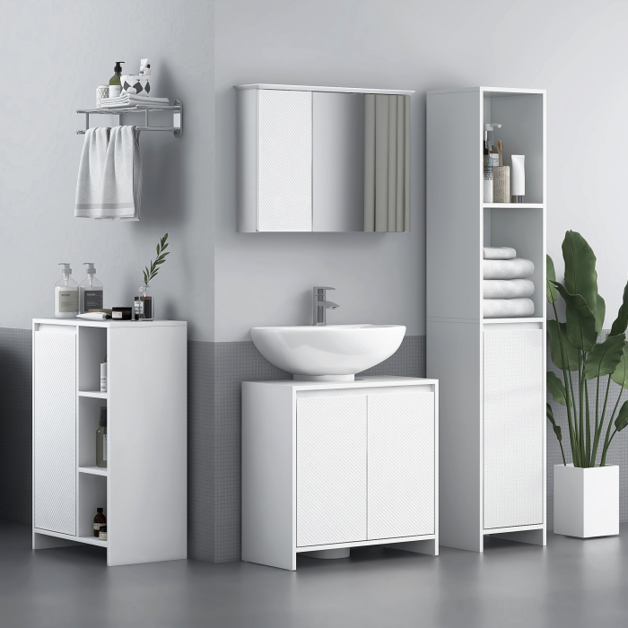  Mobilier Sub Chiuveta pentru Baie cu 2 Usi, Dulap de Baie cu Decupaj in U pentru tevi, 60x30x60 cm, Alb [2]