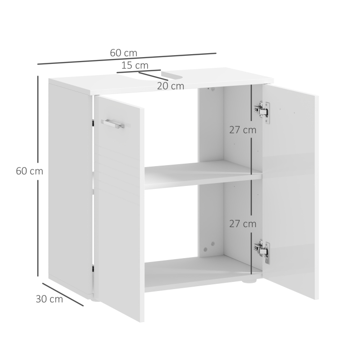  Mobilier subchiuveta pentru Baie cu 2 Usi, Dulapior cu Economisire de spatiu pentru Chiuveta din Lemn cu Polita Reglabila, Alb [3]