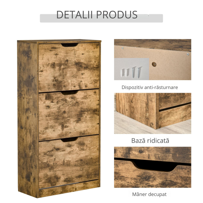  Mobilier Suport pentru Pantofi 3 Usi cu Polite Reglabile pentru 12-18 Pantofi Maro [5]