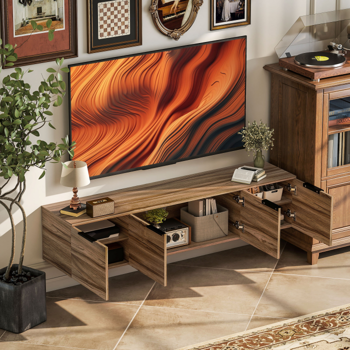  Mobilier Suport TV Suspendat pana la 65" cu 3 Dulapuri in Stil Industrial, Maro Rustic [8]