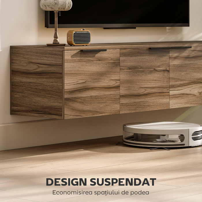  Mobilier Suport TV Suspendat pana la 65" cu 3 Dulapuri in Stil Industrial, Maro Rustic [4]