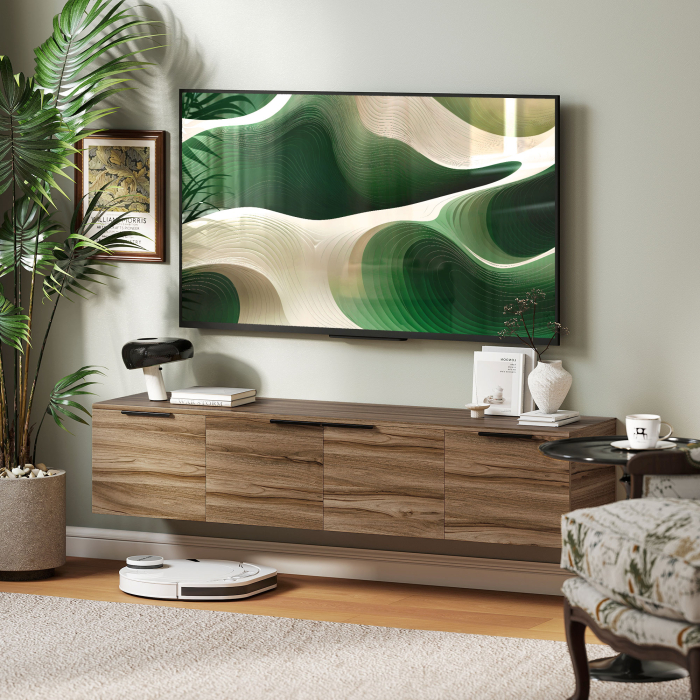  Mobilier Suport TV Suspendat pana la 65" cu 3 Dulapuri in Stil Industrial, Maro Rustic [9]