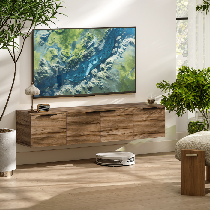  Mobilier Suport TV Suspendat pana la 65" cu 3 Dulapuri in Stil Industrial, Maro Rustic [2]