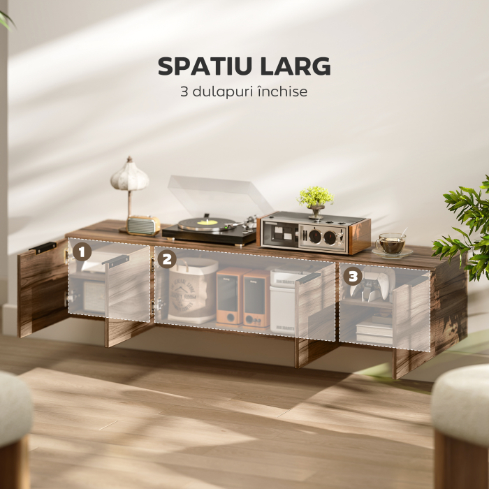  Mobilier Suport TV Suspendat pana la 65" cu 3 Dulapuri in Stil Industrial, Maro Rustic [5]