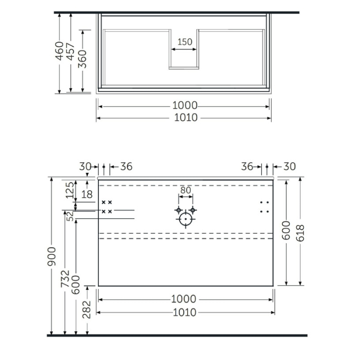 Mobilier suspendat, Rak, Joy, pentru lavoar incastrabil, 100 cm, gri [2]