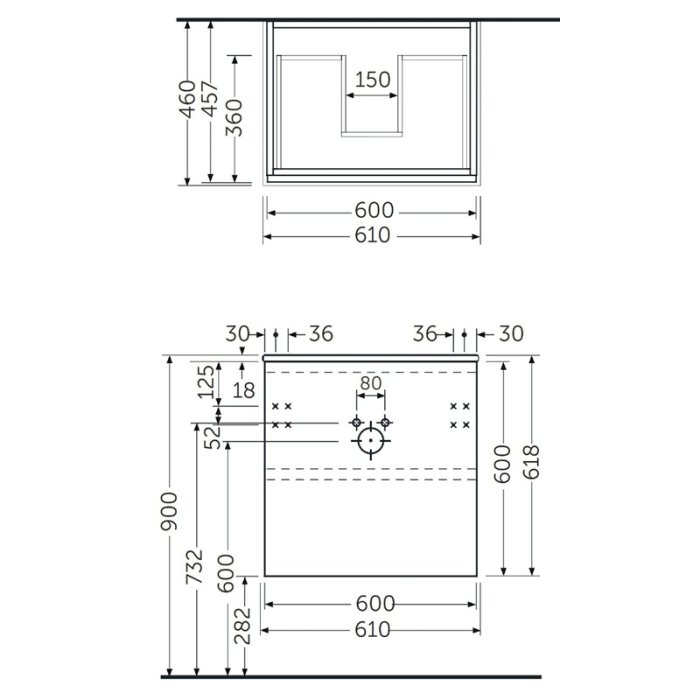 Mobilier suspendat, Rak, Joy, pentru lavoar incastrabil, 60 cm, stejar [2]