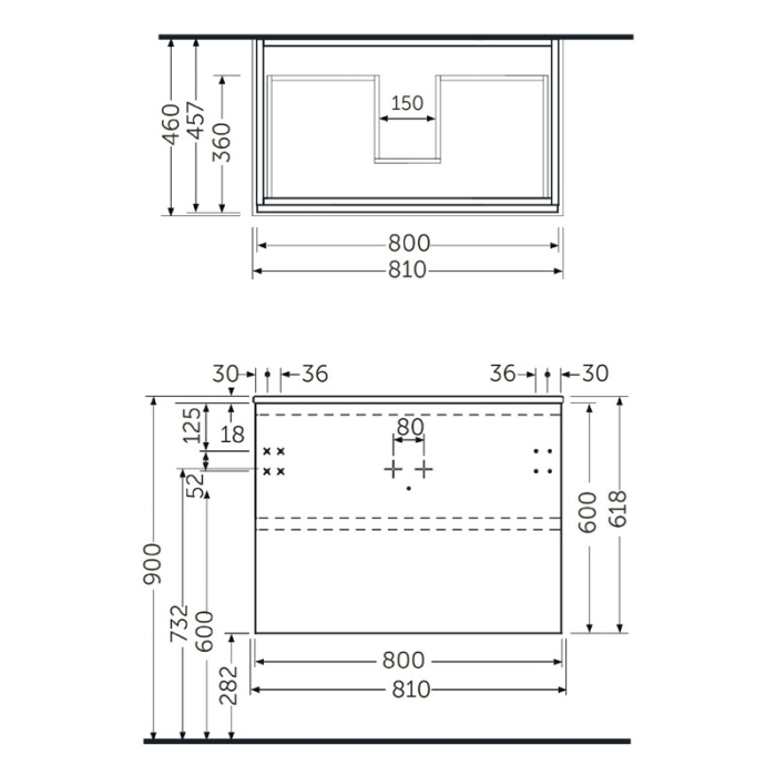 Mobilier suspendat, Rak, Joy, pentru lavoar incastrabil, 80 cm, alb [2]