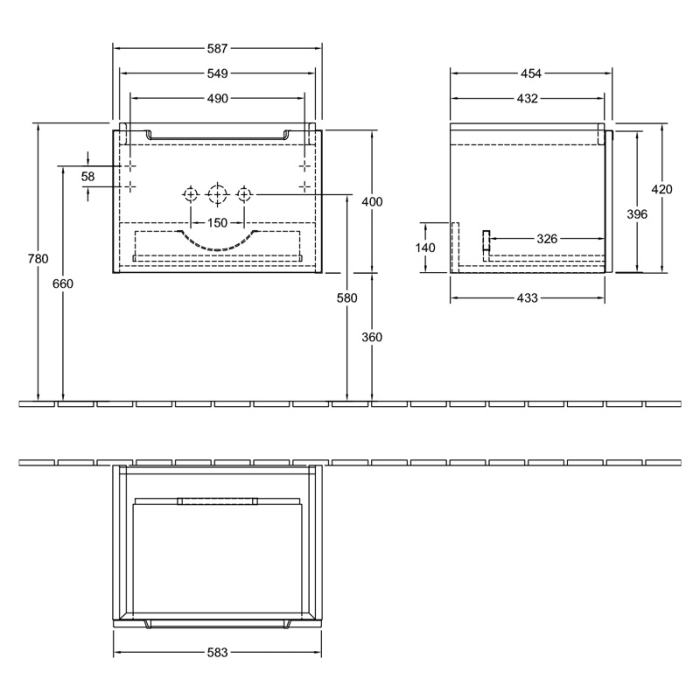 Mobilier suspendat Villeroy & Boch, Subway 2.0, pentru lavoare incastrabile, 58,7 x 45,4 cm, alb lucios [2]