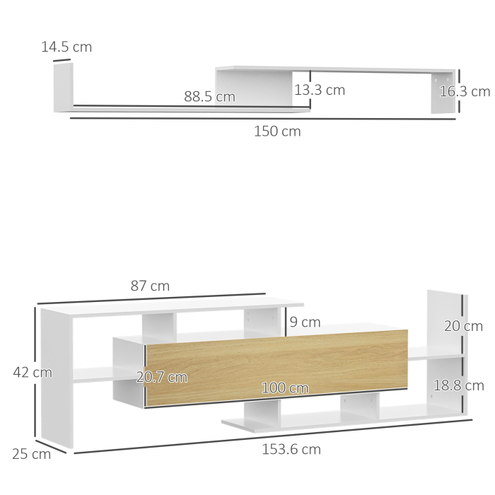  Mobilier TV 153,6×25×42 cm - Alb cu Rafturi si Dulap Perete [3]