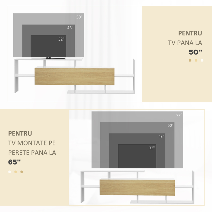  Mobilier TV 153,6×25×42 cm - Alb cu Rafturi si Dulap Perete [7]