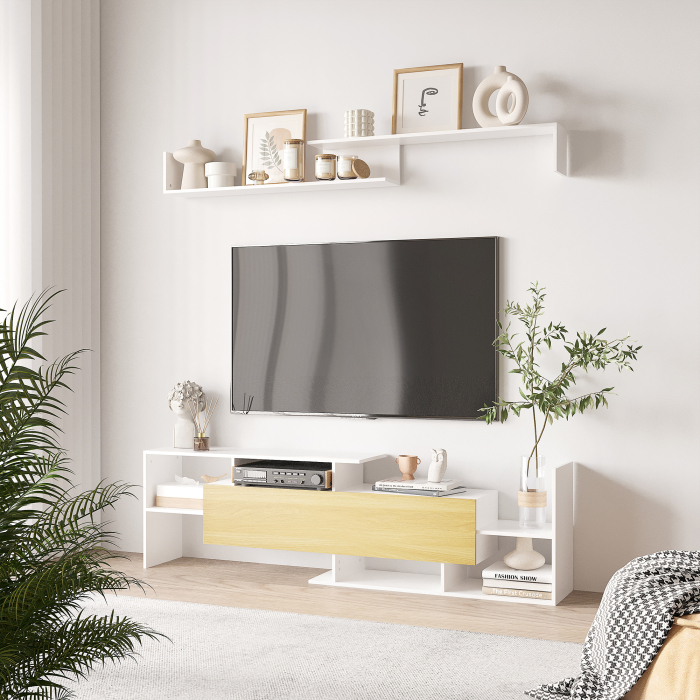  Mobilier TV 153,6×25×42 cm - Alb cu Rafturi si Dulap Perete [2]