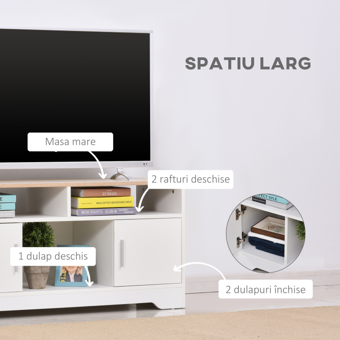  Mobilier TV 42" - Alb & Lemn Natural, Design Compact 105×52 cm [5]