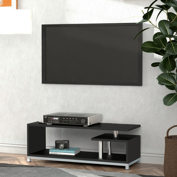  Mobilier TV din Lemn, Negru, 114x40x40.5cm [2]