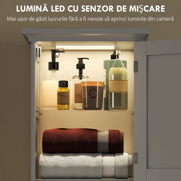  Mobilier Vertical de Baie Slim cu 2 Dulapuri cu Usi, LED cu Senzor, Mobilier Compact cu Raft Deschis, Sertar, Picioare Reglabile, 40x30x170 cm, Alb [4]