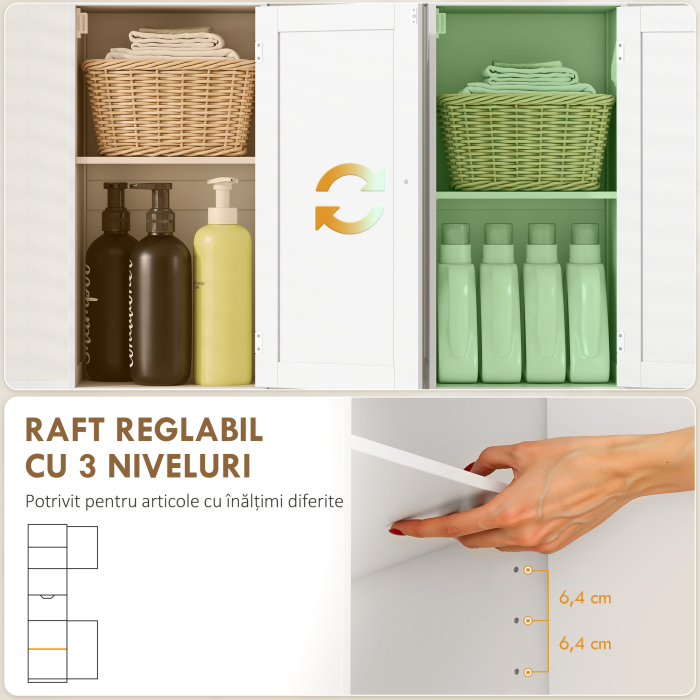  Mobilier Vertical de Baie Slim cu 2 Dulapuri cu Usi, LED cu Senzor, Mobilier Compact cu Raft Deschis, Sertar, Picioare Reglabile, 40x30x170 cm, Alb [6]