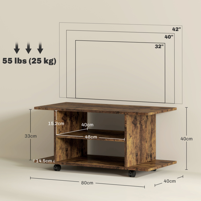  Modern TV Cabinet Stand Storage Shelves Table Mobile Bedroom Furniture Bookshelf Bookcase Rustic Brown [3]