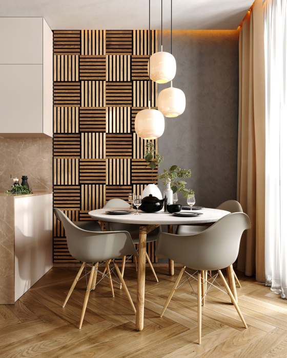 Modul riflaj MDF decorativ LDA PREMIUM de tip panou acustic, Stejar Royal, 30x30 cm [3]