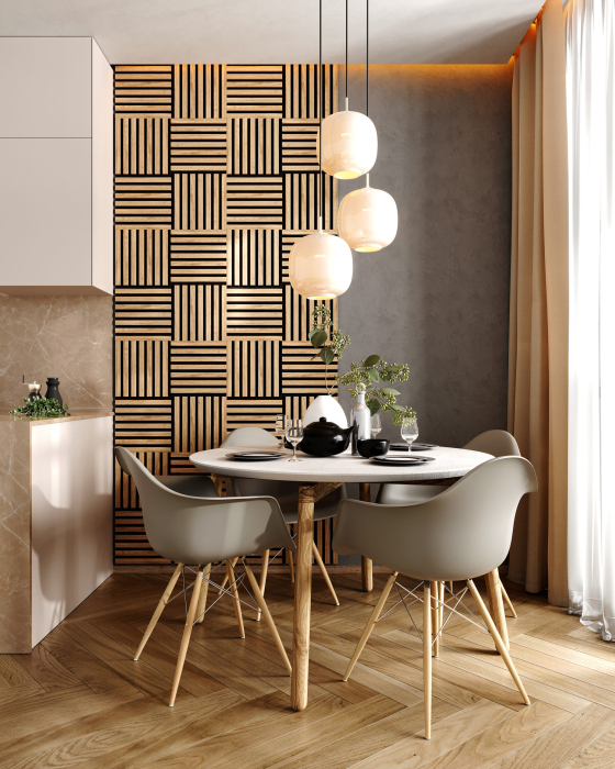 Modul riflaj MDF decorativ LDA PREMIUM de tip panou acustic, Stejar Saragossa, 30x30 cm [4]