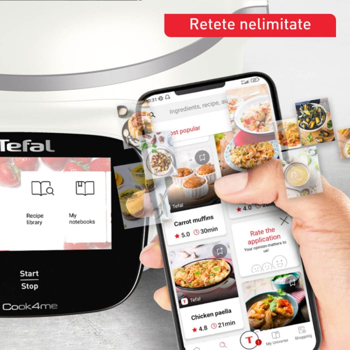 Multicooker inteligent Tefal Cook4me Touch Pro CY9441F2, 1600W, vas cu invelis ceramic antiaderent 6L, 13 programe de gatire, cantar integrat, 250 [5]