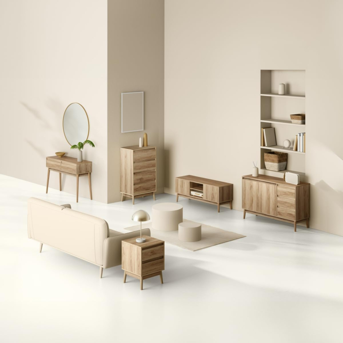 Noptiera 5Five Abana cu 2 sertare, PAL, finisaj stejar, 40x40x56 cm, bej [4]