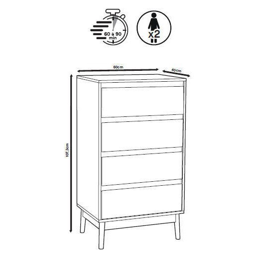 Noptiera Abana cu 4 sertare, PAL si MDF, 60x40x107 cm, bej [2]