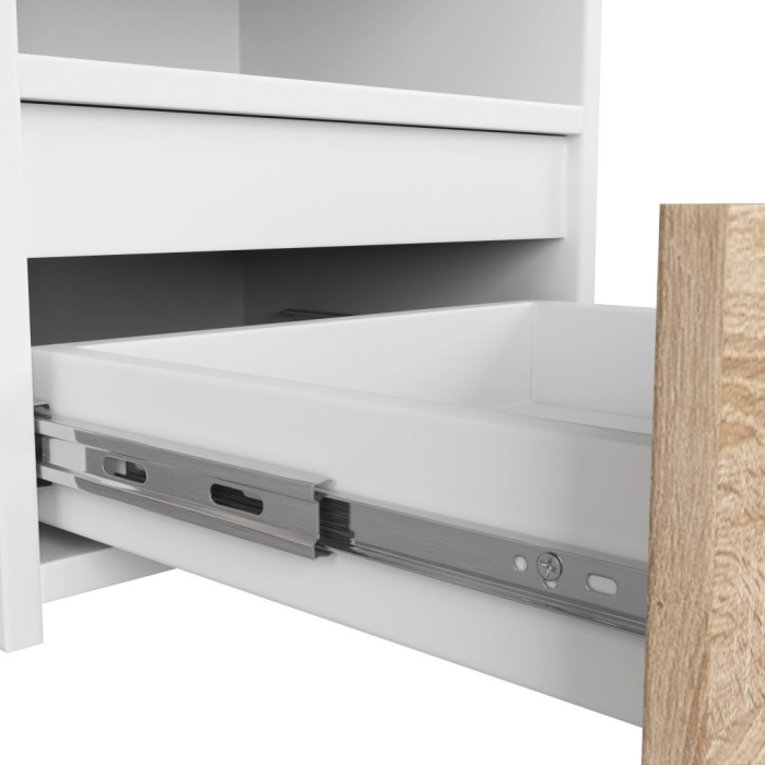Noptiera cu 1 sertar, PAL laminat 16mm, 40x35x40 cm, alb si stejar sonoma [4]
