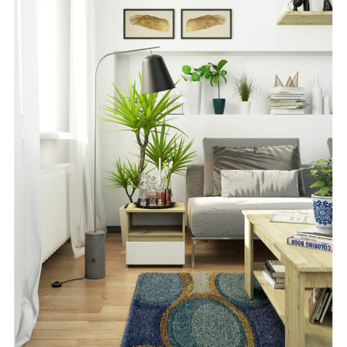 Noptiera cu 1 sertar, PAL laminat 16mm, 40x35x40 cm, stejar artisan si alb [5]