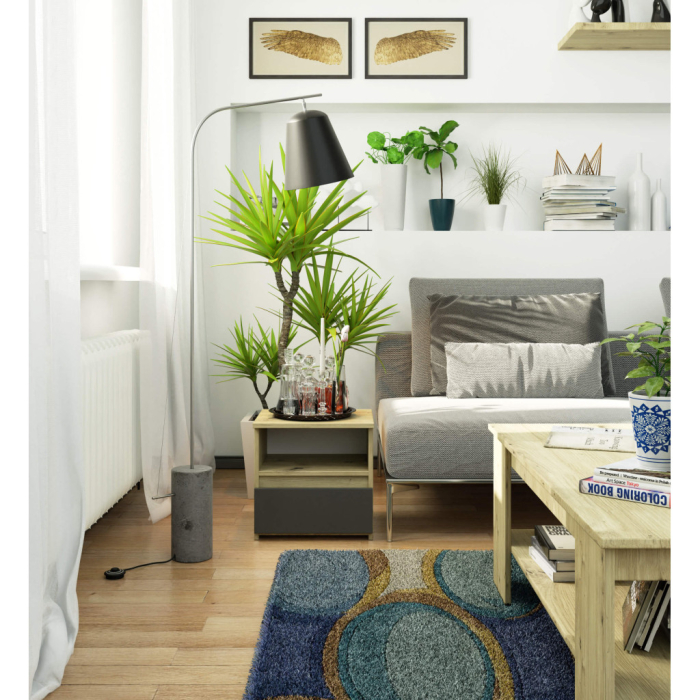 Noptiera cu 1 sertar, PAL laminat 16mm, 40x35x40 cm, stejar artisan si gri [3]