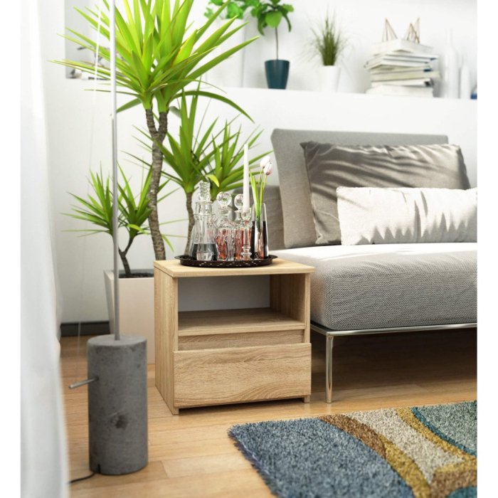 Noptiera cu 1 sertar, PAL laminat 16mm, 40x35x40 cm, stejar sonoma [5]