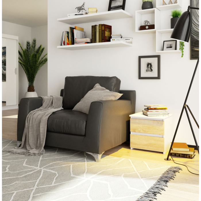 Noptiera cu 2 sertare, din PAL laminat, 40x35x40 cm, alb si stejar sonoma [5]