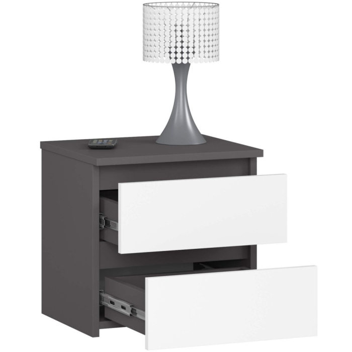 Noptiera cu 2 sertare, din PAL laminat, 40x35x40 cm, gri si alb [2]