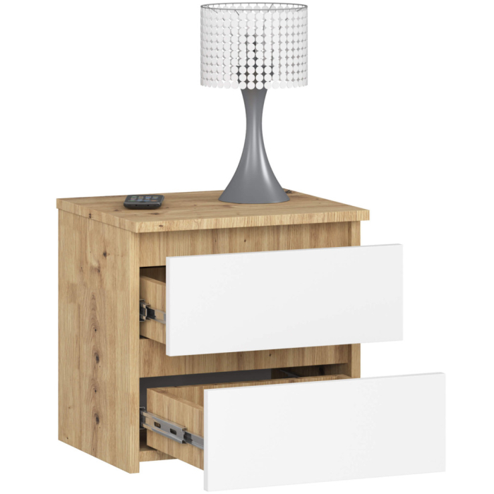 Noptiera cu 2 sertare, din PAL laminat, 40x35x40 cm, stejar artisan si alb [3]