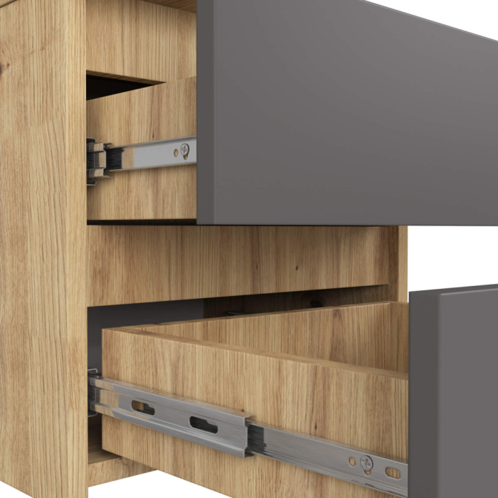 Noptiera cu 2 sertare, din PAL laminat, 40x35x40 cm, stejar artisan si gri [5]