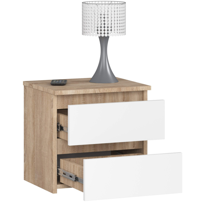 Noptiera cu 2 sertare, din PAL laminat, 40x35x40 cm, stejar sonoma si alb [3]