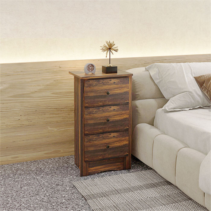  Noptiera cu 2 Sertare in Stil Rustic, Noptiera pentru Dormitor din Lemn, 40x30x74 cm, Maro [2]