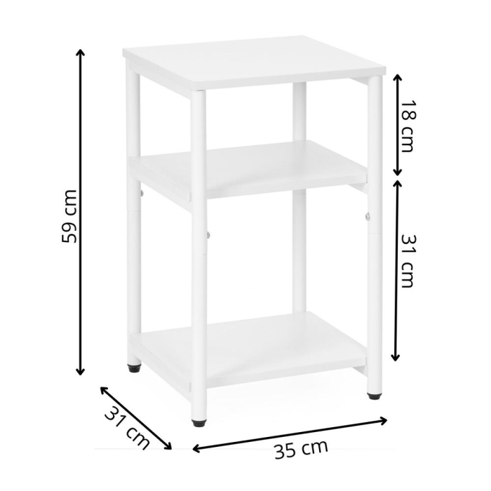 Noptiera cu 3 rafturi din PAL si cadru metalic, 35x31x59 cm, alb [15]