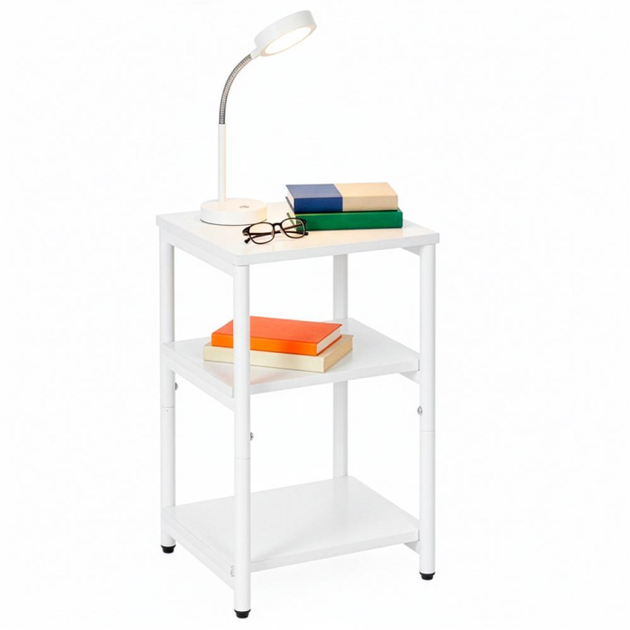 Noptiera cu 3 rafturi din PAL si cadru metalic, 35x31x59 cm, alb [12]