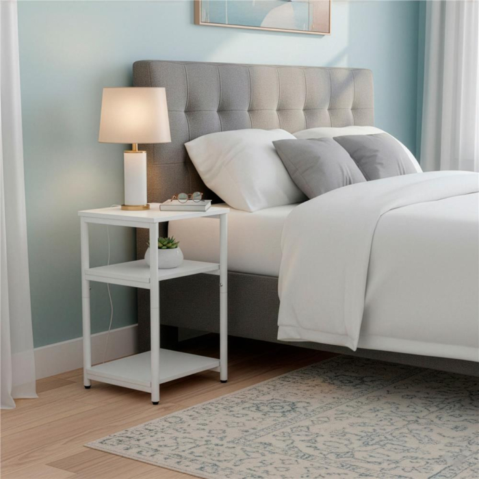 Noptiera cu 3 rafturi din PAL si cadru metalic, 35x31x59 cm, alb [8]