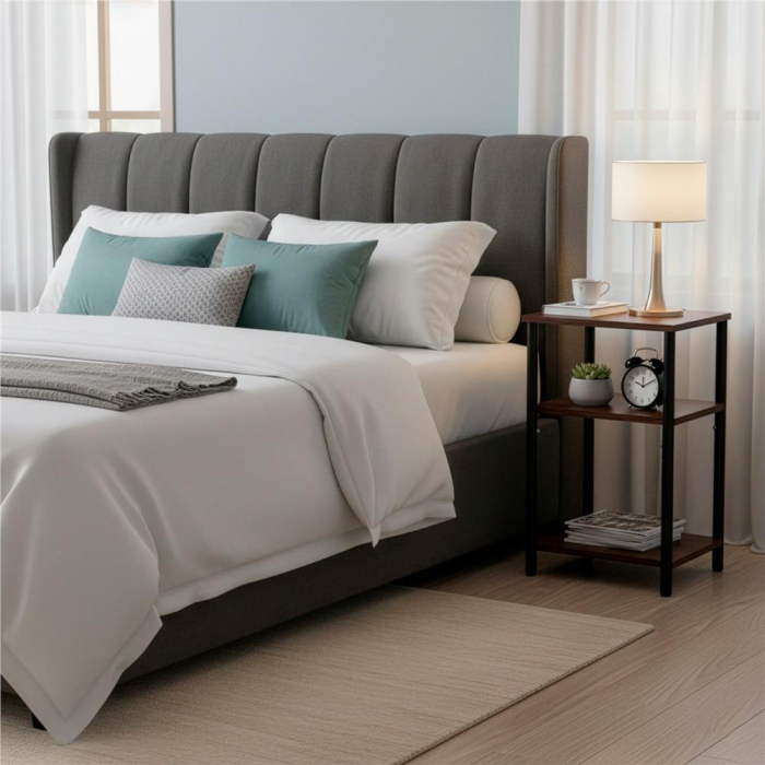 Noptiera cu 3 rafturi din PAL si cadru metalic, 35x31x59 cm, maro inchis [10]