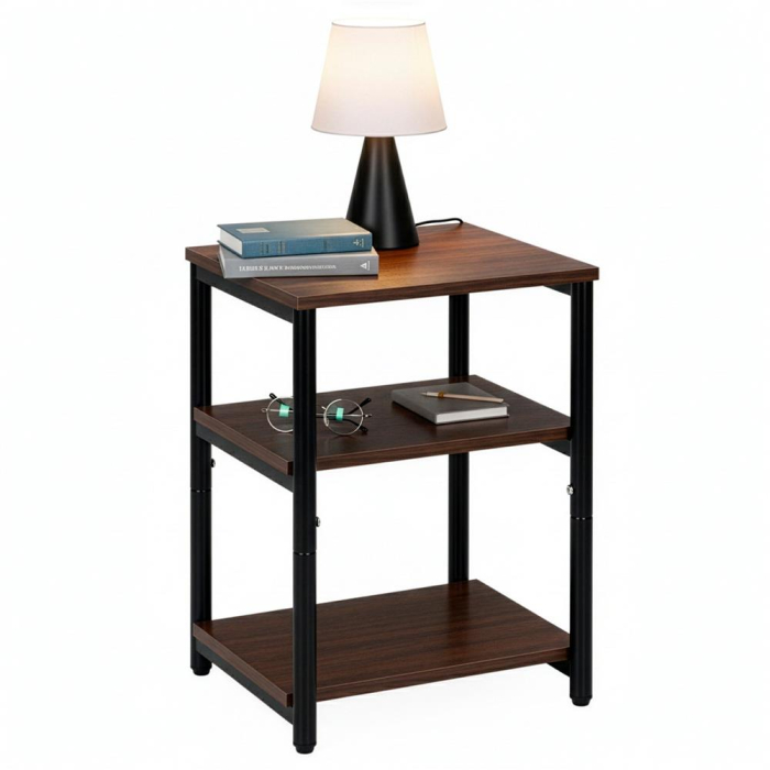 Noptiera cu 3 rafturi din PAL si cadru metalic, 35x31x59 cm, maro inchis [13]