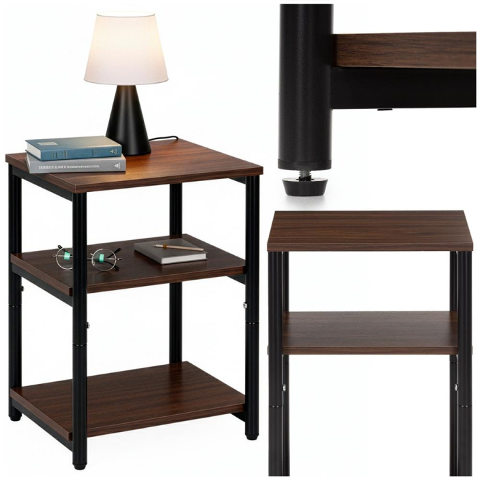 Noptiera cu 3 rafturi din PAL si cadru metalic, 35x31x59 cm, maro inchis [3]