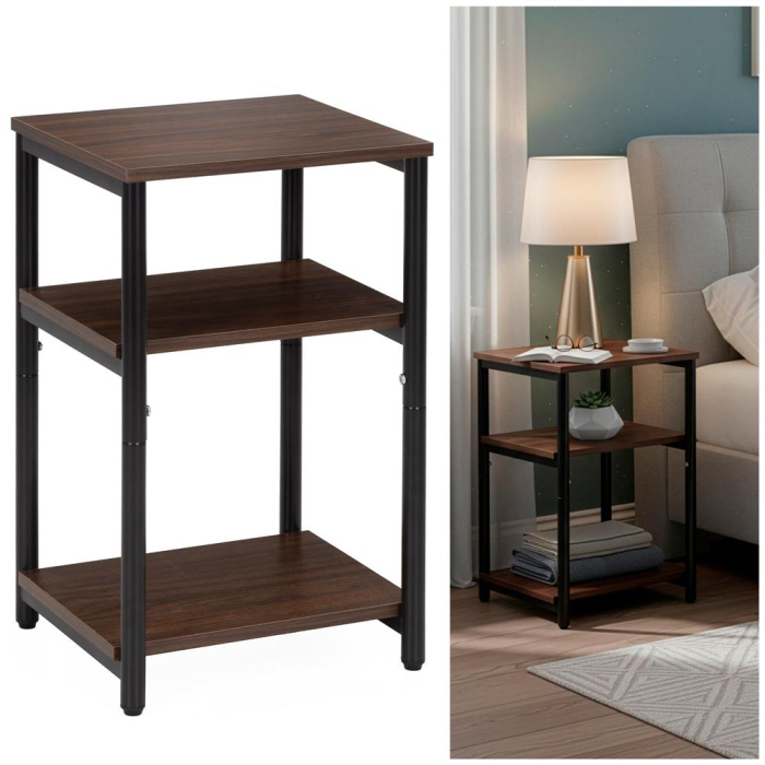 Noptiera cu 3 rafturi din PAL si cadru metalic, 35x31x59 cm, maro inchis [4]