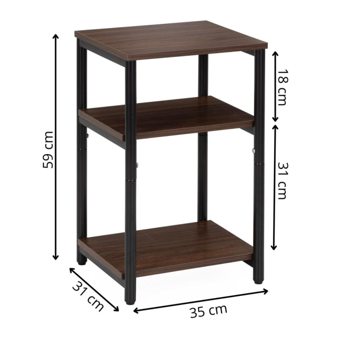 Noptiera cu 3 rafturi din PAL si cadru metalic, 35x31x59 cm, maro inchis [16]