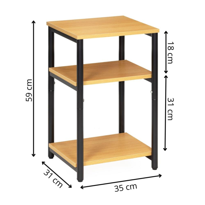 Noptiera cu 3 rafturi din PAL si cadru metalic, 35x31x59 cm, maro natur [16]