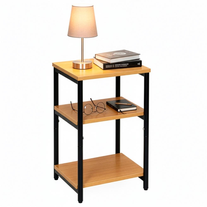 Noptiera cu 3 rafturi din PAL si cadru metalic, 35x31x59 cm, maro natur [13]