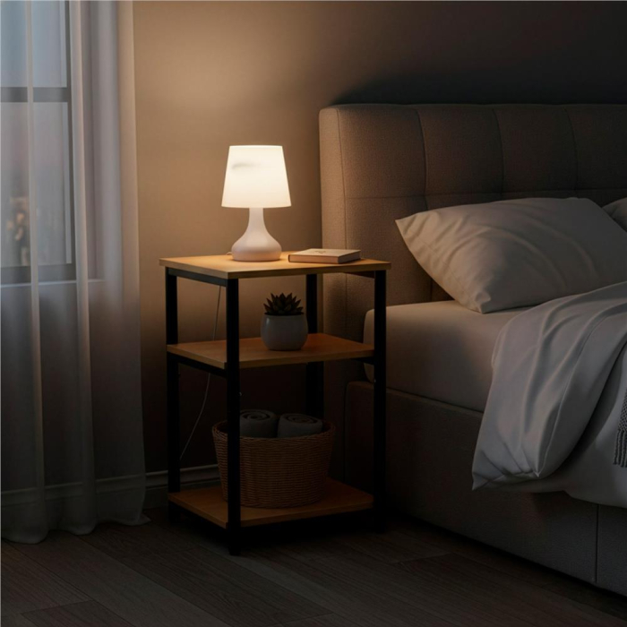 Noptiera cu 3 rafturi din PAL si cadru metalic, 35x31x59 cm, maro natur [11]