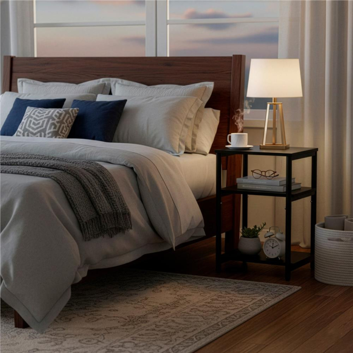 Noptiera cu 3 rafturi din PAL si cadru metalic, 35x31x59 cm, negru [9]