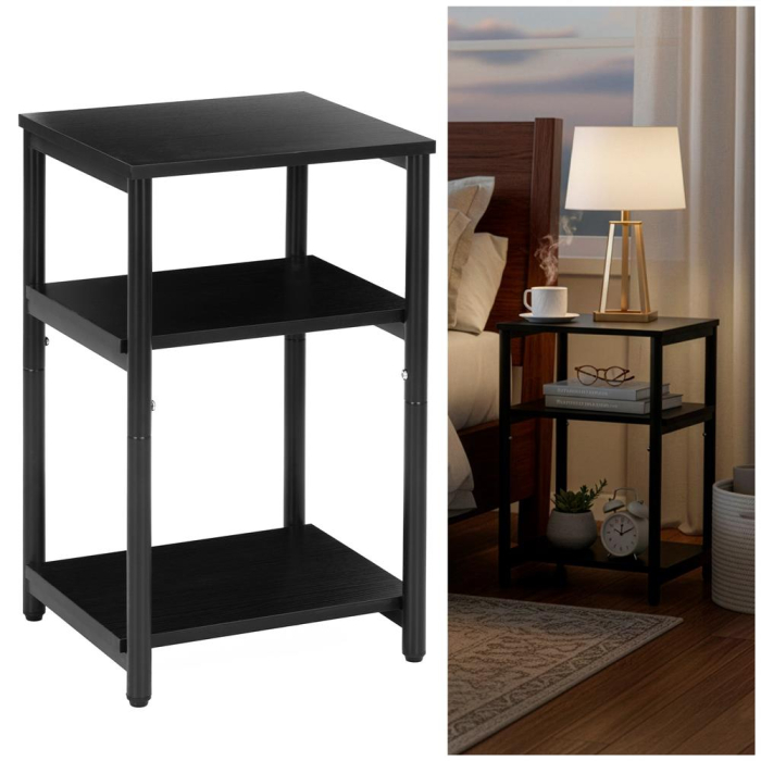 Noptiera cu 3 rafturi din PAL si cadru metalic, 35x31x59 cm, negru [4]