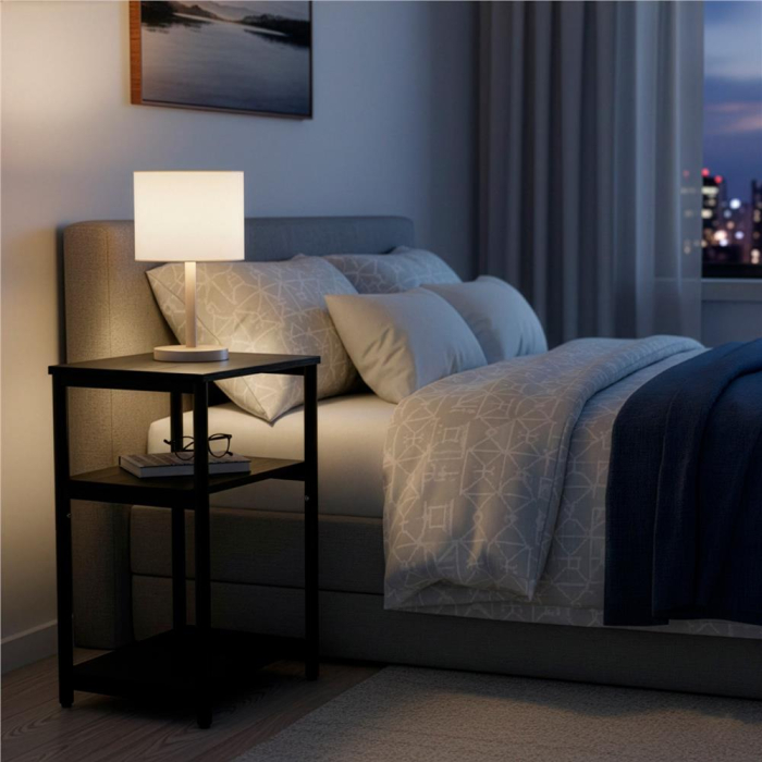 Noptiera cu 3 rafturi din PAL si cadru metalic, 35x31x59 cm, negru [11]